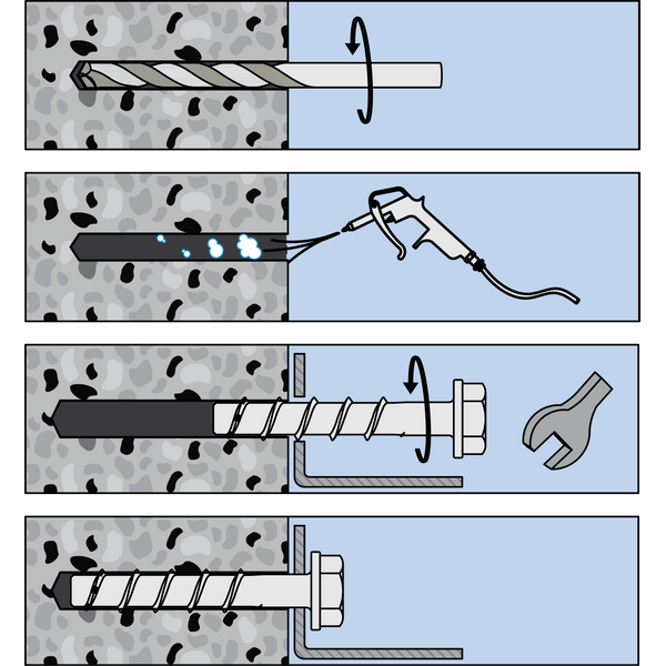 wkręt do betonu s-bsz 12x45x110 łeb sześciokątny etapy montazu