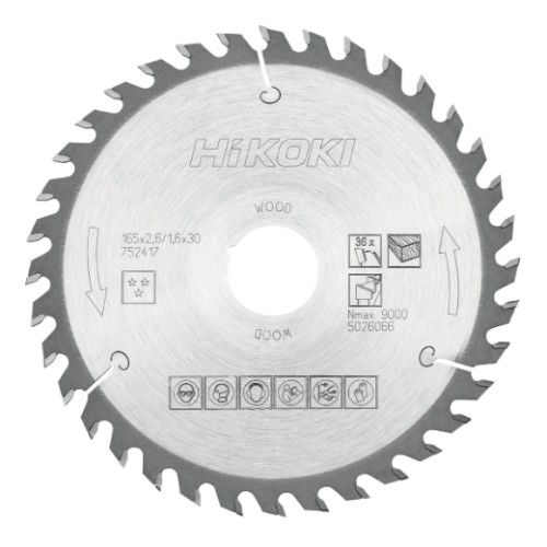 tarcza do drewna hikoki 165x30/20 mm 36T precyzyjne cięcie