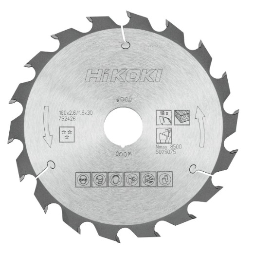 Piła tarczowa HiKOKI 180x30 mm 18T do drewna szybkie cięcie