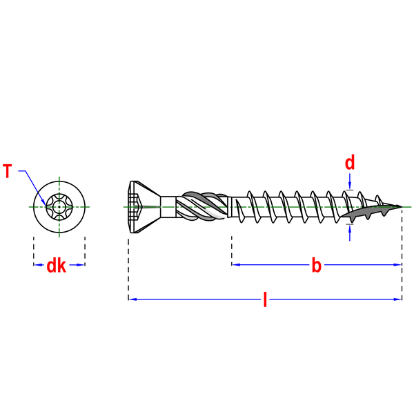 wkręty do tarasu 4x30 mm wymiary techniczne T15