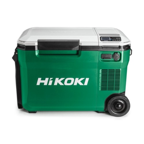 lodówka akumulatorowa Hikoki UL18DBAW4Z widok boczny z kołami