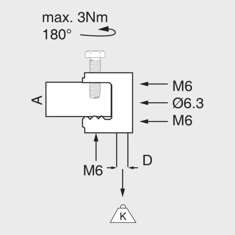 Schemat techniczny uchwytu CMV do belek stalowych