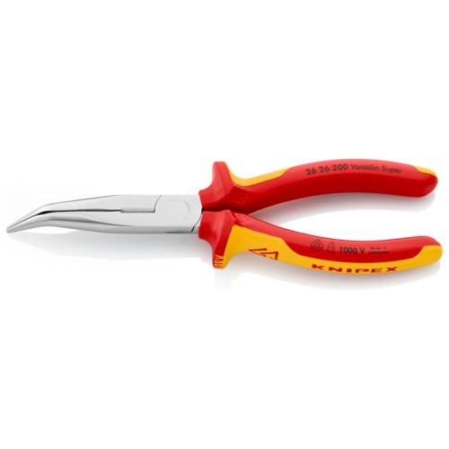 Szczypce półokrągłe (telefoniczne) wydłużone wygięte Knipex 26 26 200 VDE 1000 V 200 mm