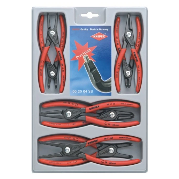 Zestaw 8 szczypiec do pierścieni Segera Knipex 00 20 04 SB w profilowanej wkładce z tworzywa