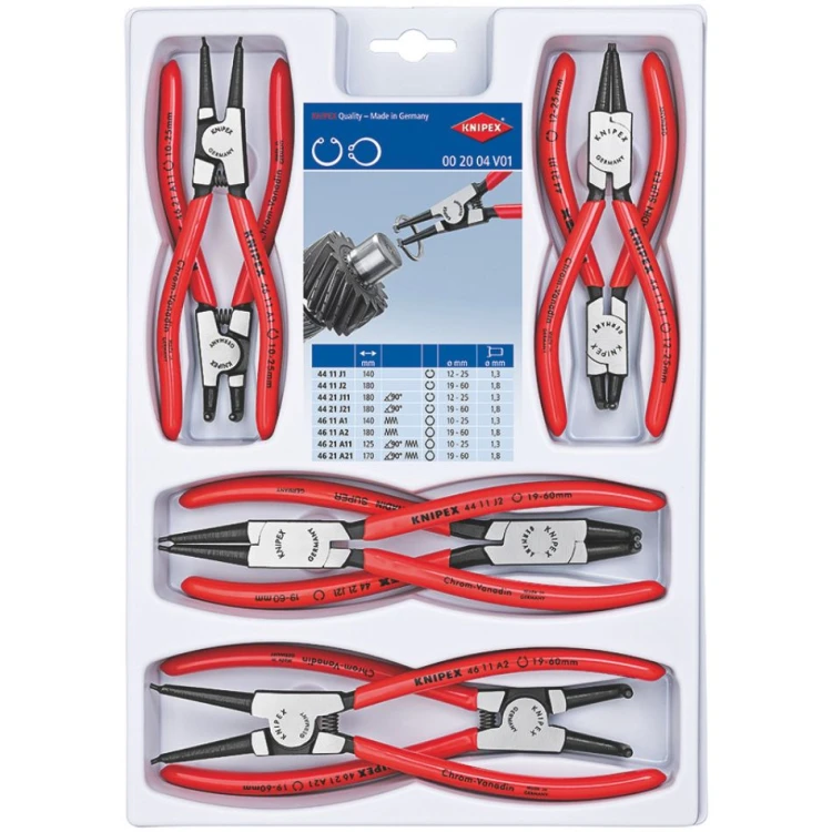 Zestaw 8 szczypiec do pierścieni Segera Knipex 00 20 04 V01 w opakowaniu z tworzywa