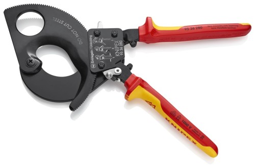 Knipex 95 36 280 – nożyce zapadkowe do kabli z izolowanymi rękojeściami