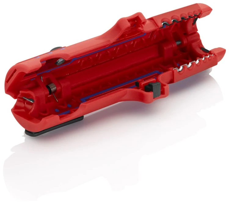 Knipex 16 85 125 SB otwarty ściągacz izolacji z widocznymi ostrzami i mechanizmem