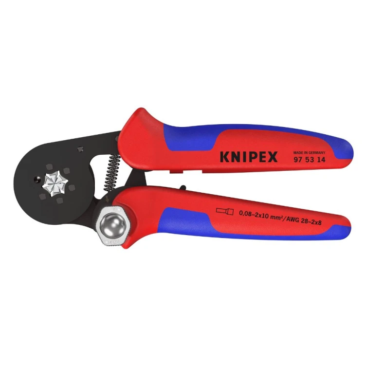 Szczypce zagniatające samonastawne Knipex 97 53 14 do tulejek kablowych 0,08–16 mm² – profil sześciokątny