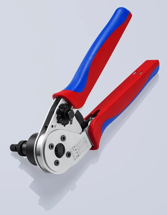 Praska Knipex 97 52 67 DT do złączy DEUTSCH z regulacją głębokości zagniatania – widok pod kątem