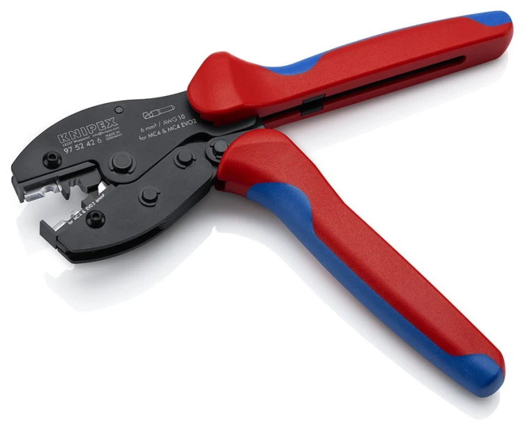 Szczypce do fotowoltaiki Knipex 97 52 42 6 z otwartymi matrycami i dwukomponentowymi rękojeściami