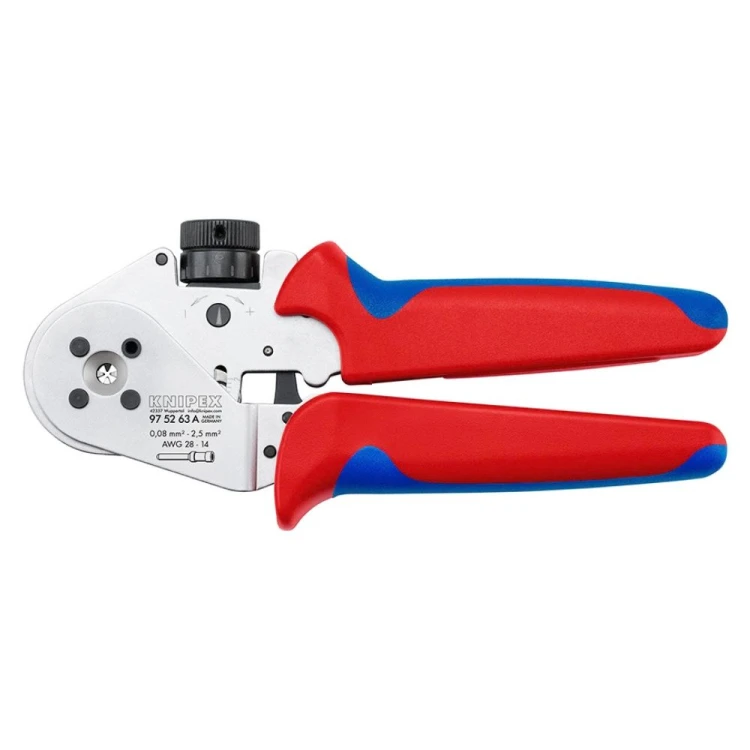 Szczypce zagniatające Knipex 97 52 63 A do styków wtykowych 0,08–2,5 mm² bez pozycjonera – widok boczny