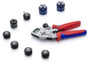 Szczypce Knipex 97 52 63 DG A z cyfrową regulacją zagniatania i przykładowymi pozycjonerami do styków wtykowych