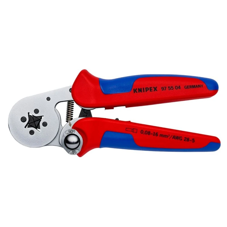 Szczypce zagniatające samonastawne Knipex 97 55 04 do tulejek kablowych 0,08–16 mm² – widok boczny