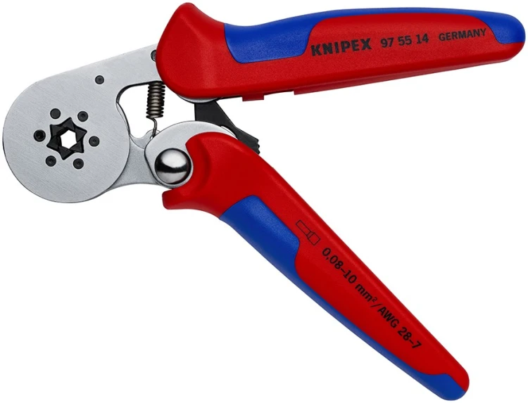 Praska samonastawna Knipex 97 55 14 z rozchylonymi rękojeściami i sześciokątnym profilem zagniatania