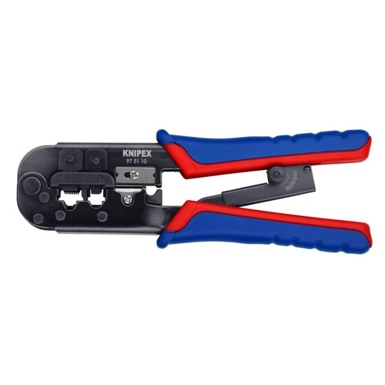 Szczypce zagniatające Knipex 97 51 10 do wtyków RJ11 RJ12 RJ45 widok z boku