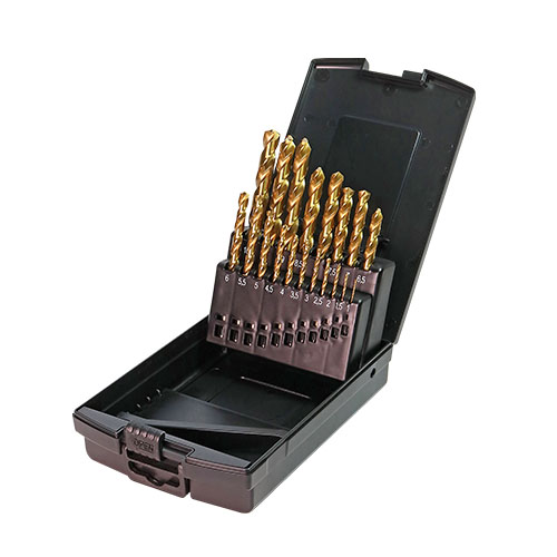 Zestaw 19 wierteł do metalu HSS TiN DIN 338 BMM w otwartej kasecie, średnice 1–10 mm