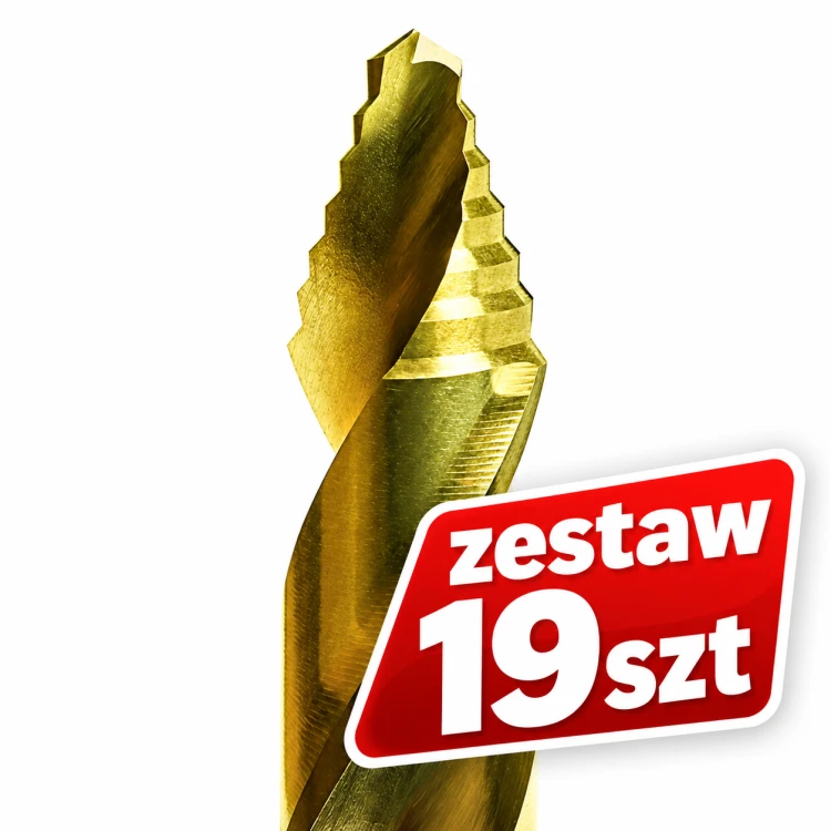 Zestaw 19 wierteł do metalu BMM PERFECT-STEP HSS TiN DIN 338 ze specjalnym ostrzem stopniowym